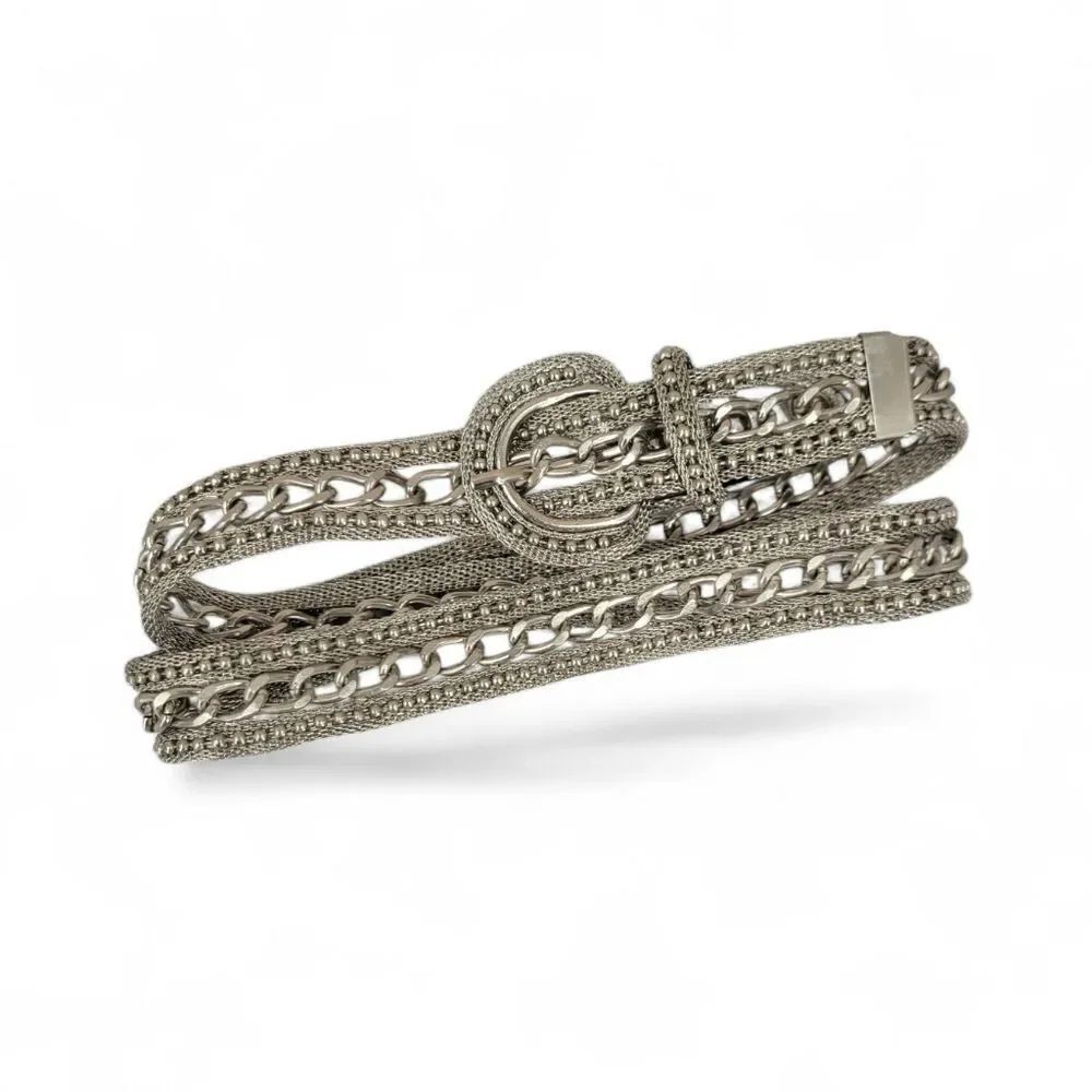 Vintage Silver Metallic Metal Chain Belt